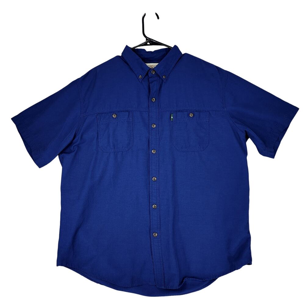 GH Bass XL Men Short Sleeve Button Up Shirt Blue Mesh Insert Polycotton Fishing